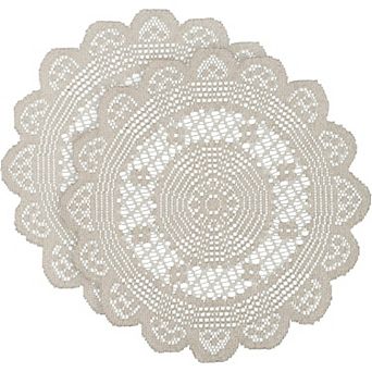 2 pc Round Lace Placemats for Tables Embroidered Vintage Crochet Floral Lace Table Runner