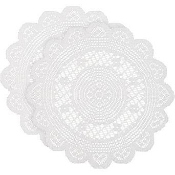 2 pc Round Lace Placemats for Tables Embroidered Vintage Crochet Floral Lace Table Runner