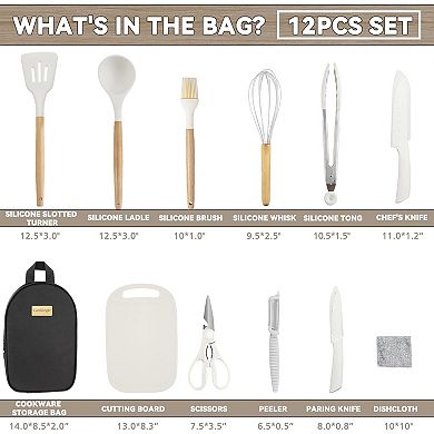 Silicone Camping Utensils Set - BBQ Tools with Long Handles, Storage Bag, Easy Clean, Eco-Friendly