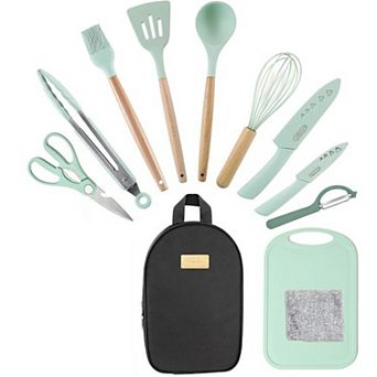 Silicone Camping Utensils Set - BBQ Tools with Long Handles, Storage Bag, Easy Clean, Eco-Friendly