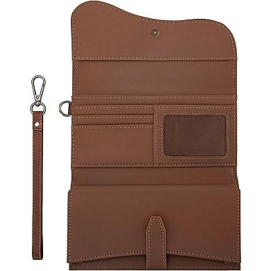 Premium Women's Large Wallet with Saddle Design, RFID Protection, & Wrist Strap