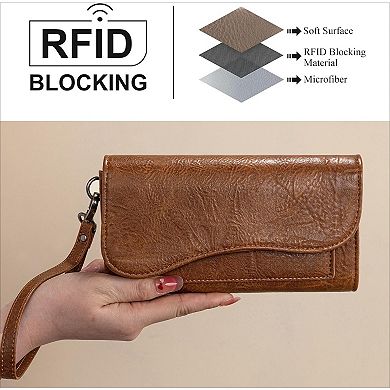 Premium Women's Large Wallet with Saddle Design, RFID Protection, & Wrist Strap
