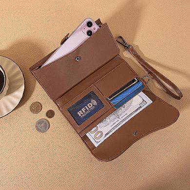 Premium Women's Large Wallet with Saddle Design, RFID Protection, & Wrist Strap