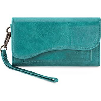 Premium Women's Large Wallet with Saddle Design, RFID Protection, & Wrist Strap