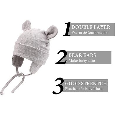 Cotton Bear Ears Newborn Hat - Adjustable, Soft, 100% Cotton