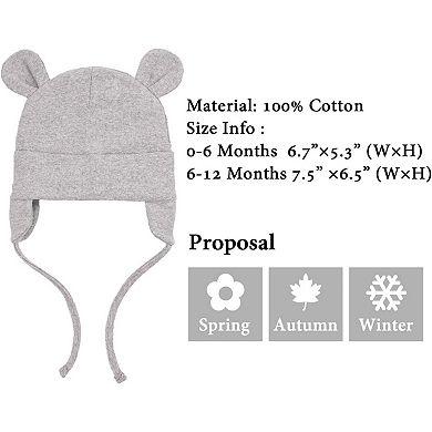 Cotton Bear Ears Newborn Hat - Adjustable, Soft, 100% Cotton