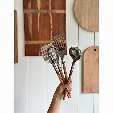 Handcrafted Olive Wood & Stainless Steel 4-Piece Cooking Set