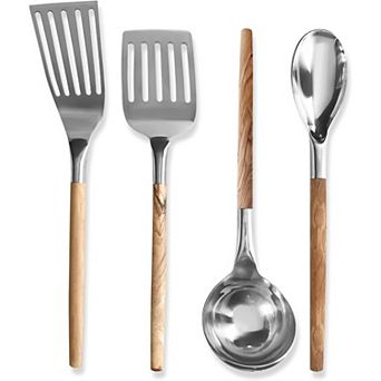 Handcrafted Olive Wood & Stainless Steel 4 pc Cooking Set