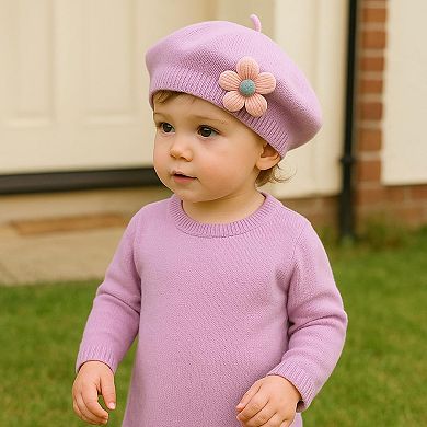 Toddler Cute Flower Beret Hat, French Style, 0-3 Years
