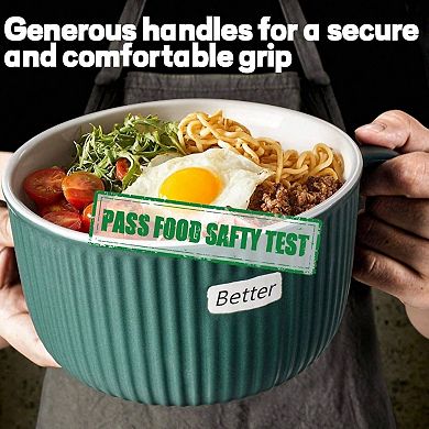 Ceramic Soup Bowls with Lids, Spoons, Chopsticks - 38 oz for Ramen, Oatmeal, Meal Prep