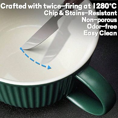Ceramic Soup Bowls with Lids, Spoons, Chopsticks - 38 oz for Ramen, Oatmeal, Meal Prep
