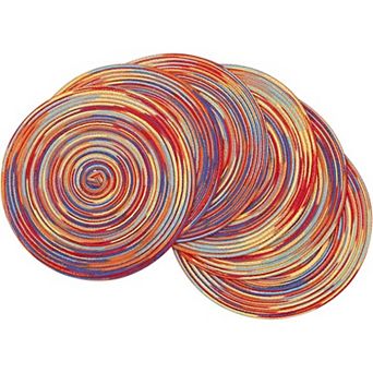 15 Inch Round Braided Placemats Set of 6 Non Slip Heat Resistant Cotton Polyester Table Mats