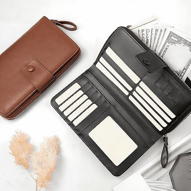 Compact RFID-Protected Wristlet Wallet with 12 Card Slots