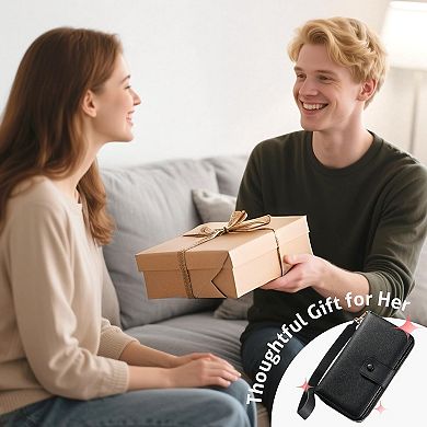 Compact RFID-Protected Wristlet Wallet with 12 Card Slots