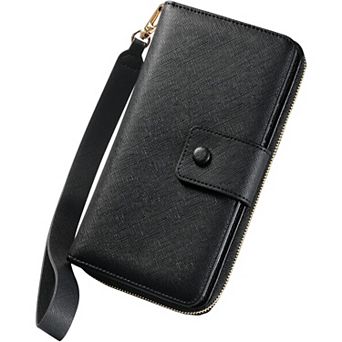 Compact RFID-Protected Wristlet Wallet with 12 Card Slots