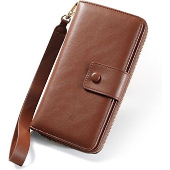Compact RFID-Protected Wristlet Wallet with 12 Card Slots