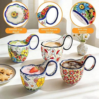 Handpainted Soup Bowl with Wide Handle for Cereal, Soup, Fruit