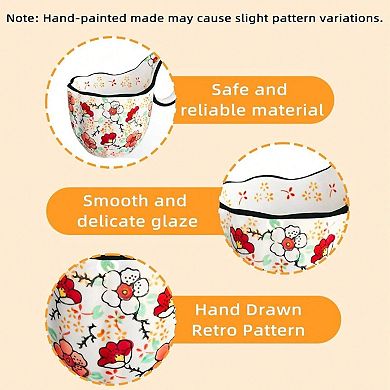 Handpainted Soup Bowl with Wide Handle for Cereal, Soup, Fruit