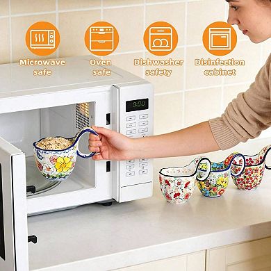 Handpainted Soup Bowl with Wide Handle for Cereal, Soup, Fruit