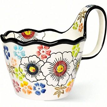 Handpainted Soup Bowl with Wide Handle for Cereal, Soup, Fruit