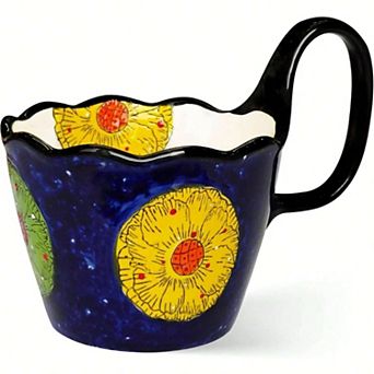 Handpainted Soup Bowl with Wide Handle for Cereal, Soup, Fruit