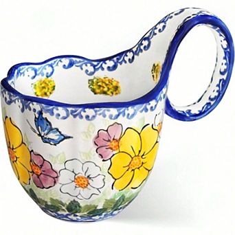 Handpainted Soup Bowl with Wide Handle for Cereal, Soup, Fruit