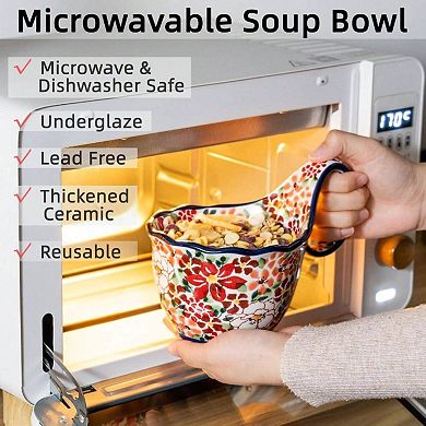 Microwave Safe Soup Bowl with Handle, Vintage Inspired, Perfect for Gifts