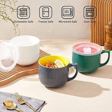 Microwave Safe Soup Bowls with Handles, 32oz, for Oatmeal, Soup, Salad, Pasta, Ice Cream