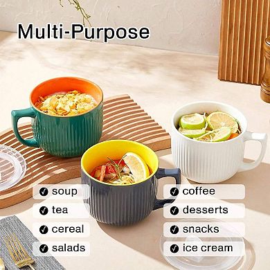Microwave Safe Soup Bowls with Handles, 32oz, for Oatmeal, Soup, Salad, Pasta, Ice Cream