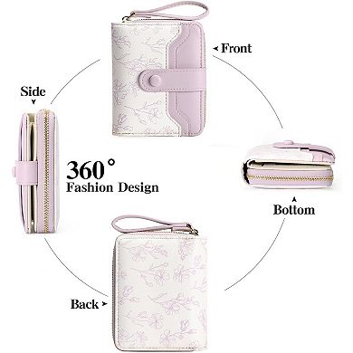 Slim Floral Leather RFID Blocking Wallet for Women: 6 Card Slots, ID Window, Cash & Bill Compartment