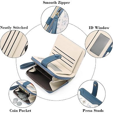 Slim Floral Leather RFID Blocking Wallet for Women: 6 Card Slots, ID Window, Cash & Bill Compartment