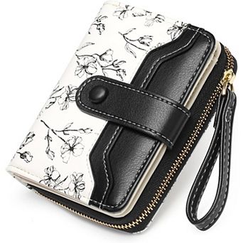 Slim Floral Leather RFID Blocking Wallet for Women: 6 Card Slots, ID Window, Cash & Bill Compartment