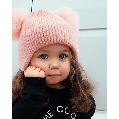 Soft Knit Toddler Beanie with Pom Poms for Chilly Days