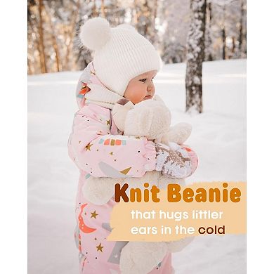 Soft Knit Toddler Beanie with Pom Poms for Chilly Days