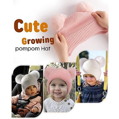 Soft Knit Toddler Beanie with Pom Poms for Chilly Days