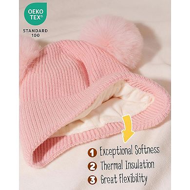 Soft Knit Toddler Beanie with Pom Poms for Chilly Days