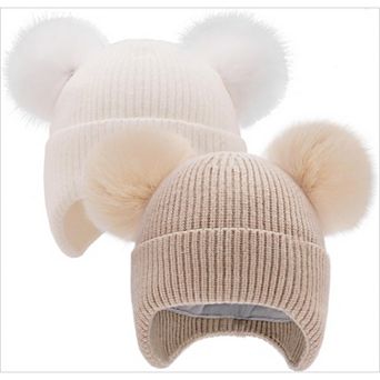Soft Knit Toddler Beanie with Pom Poms for Chilly Days