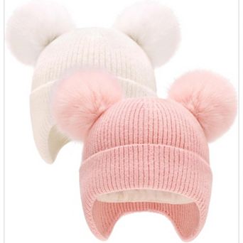 Soft Knit Toddler Beanie with Pom Poms for Chilly Days