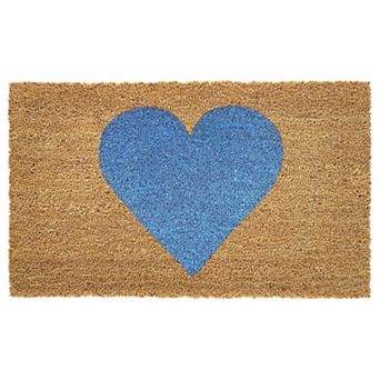 HomeRoots 36" X 72" Brown And Blue Heart Outdoor Coir Door Mat