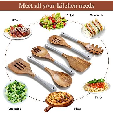 6 Pieces Natural Acacia Wooden Cooking Utensils or Non-Stick Wooden Kitchen Set