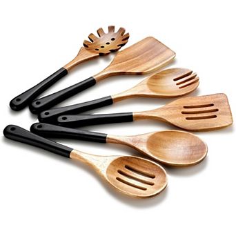 6 pc Natural Acacia Wooden Cooking Utensils or Non-Stick Wooden Kitchen Set