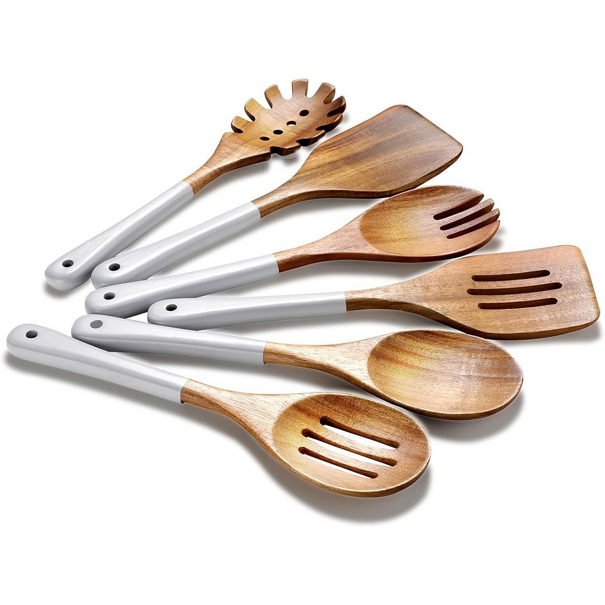 6 Pieces Natural Acacia Wooden Cooking Utensils or Non-Stick Wooden Kitchen Set - Gray