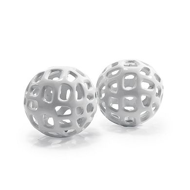 HomeRoots Set of Two White Aluminum Hand Painted Decorative Orbs