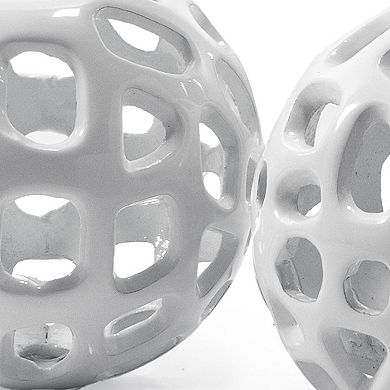 HomeRoots Set of Two White Aluminum Hand Painted Decorative Orbs