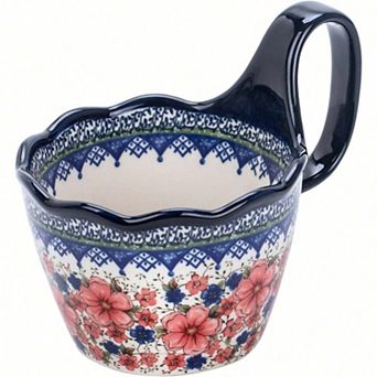 Handpainted Ceramic Soup Bowl with Handle, Microwave & Dishwasher Safe, Multiuse