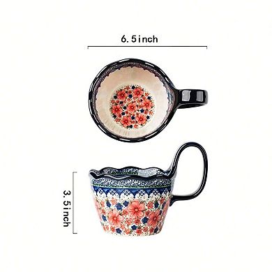 Handpainted Ceramic Soup Bowl with Handle, Microwave & Dishwasher Safe, Multiuse