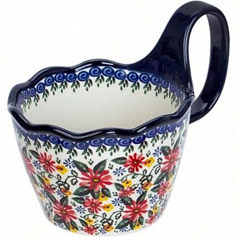 Handpainted Ceramic Soup Bowl with Handle, Microwave & Dishwasher Safe, Multiuse