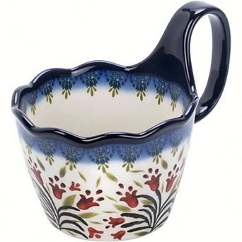 Handpainted Ceramic Soup Bowl with Handle, Microwave & Dishwasher Safe, Multiuse