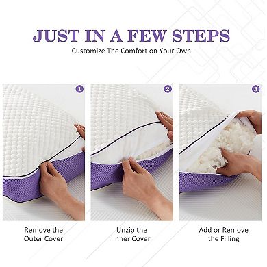 Adjustable Shred Foam Pillow, Cooling Fabric, Multiple Sleepers, 2 Packs
