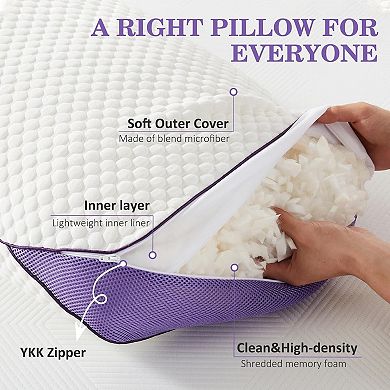 Adjustable Shred Foam Pillow, Cooling Fabric, Multiple Sleepers, 2 Packs